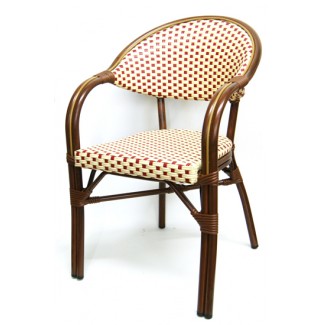 606AW Marseille French Cafe Bistro Rattan Woven Bamboo Parisian Arm Chair Red